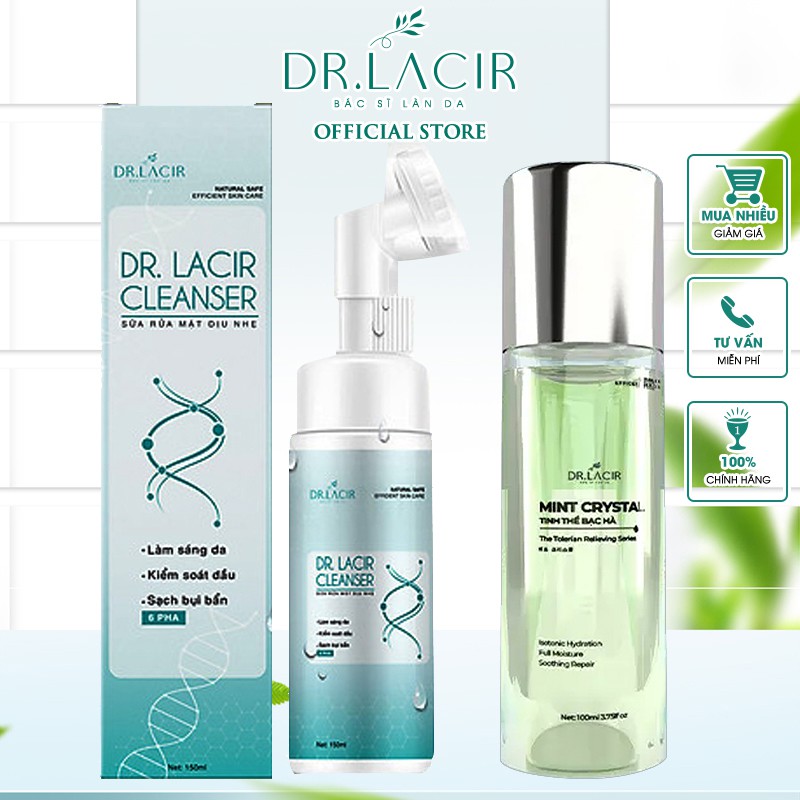 [NEW] Bộ Chăm Sóc Da Mặt DR.LACIR (Sữa Rửa Mặt Bạc Hà Kiềm Dầu 150ml + Toner Tinh Thể Bạc Hà 100ml) DR102