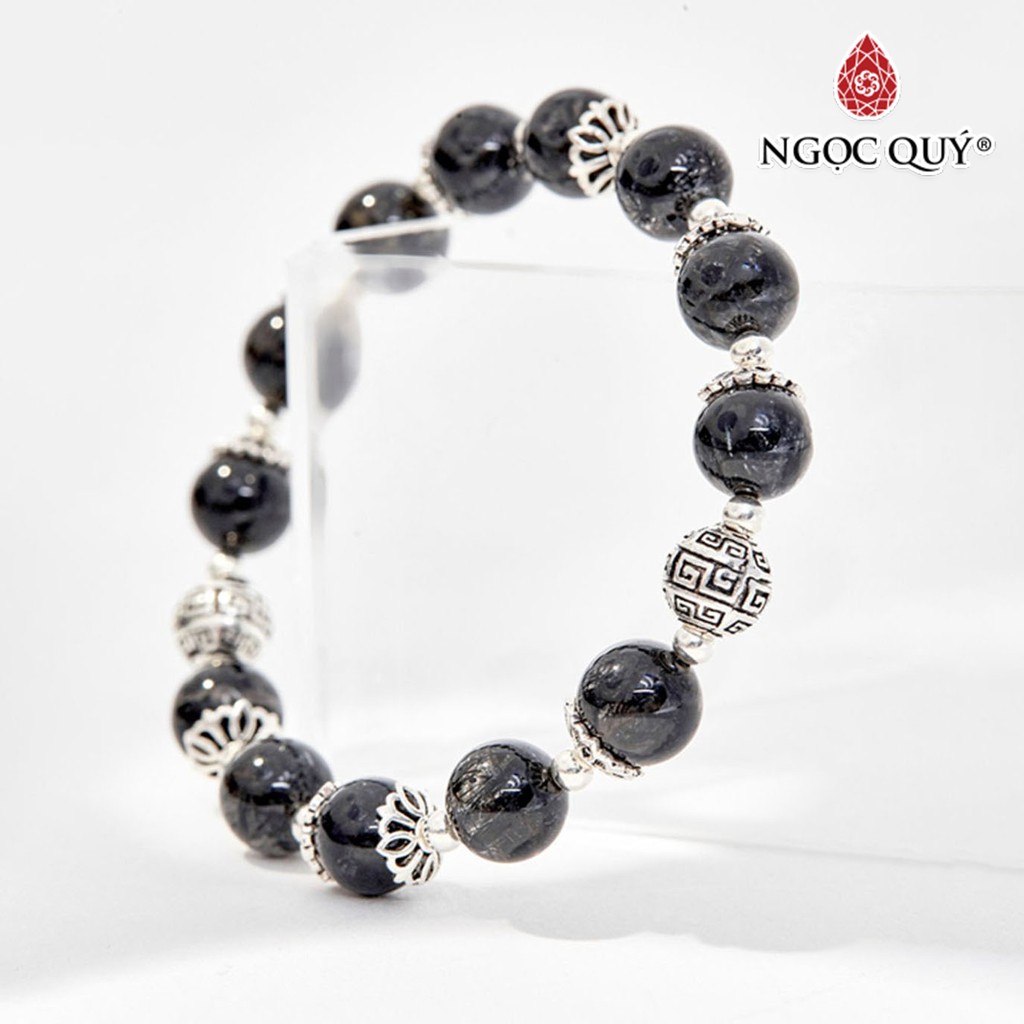 Vòng tay TA tóc đen charm bạc - Ngọc Quý