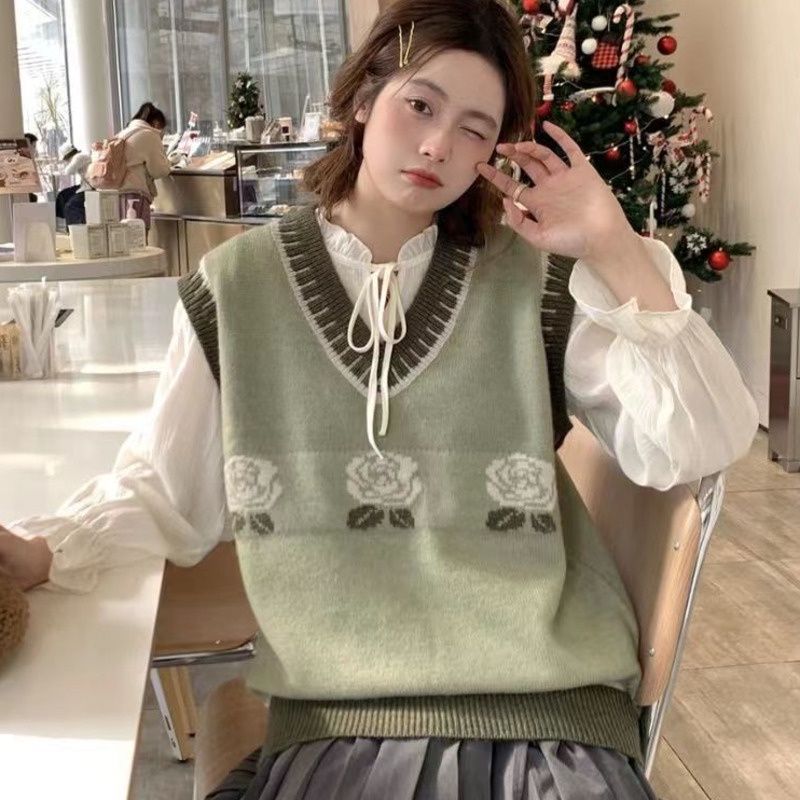 Áo dệt kim RENJIANVSHENG không tay phong cách retro thời trang Hàn Quốc cao cấp cho nữ