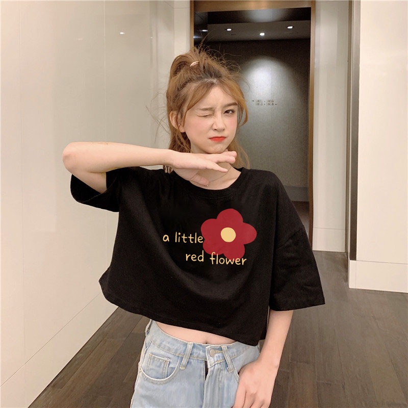 Áo Thun Crotop Form Rộng Unisex Tay Ngắn In Hình A LITTLE RED FLOWER Ulzzang Style Hàn Quốc TTT0162