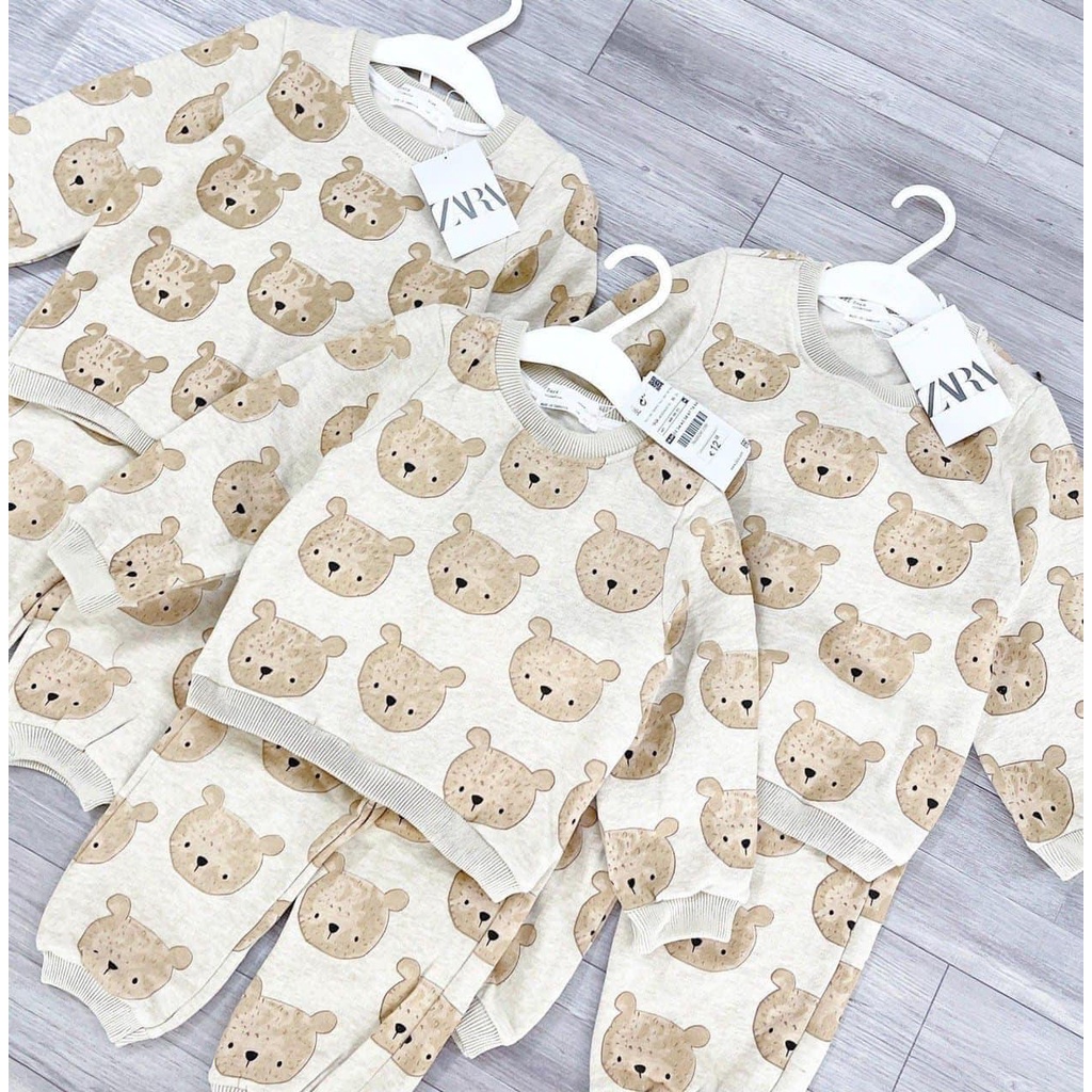 Bộ nỉ bé trai bé gái cổ tròn hình gấu nâu xuất xịn chất nỉ bông siêu ấm không xù