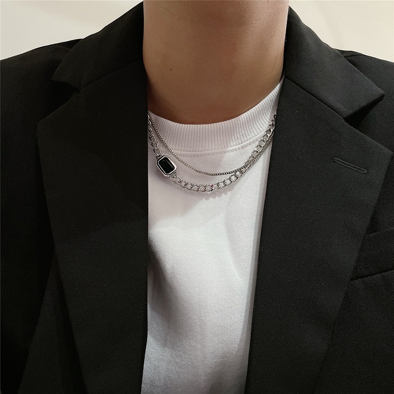 Vòng cổ nam dây chuyền màu bạc nam nữ unisex Loki Accessories Titan đẹp phụ kiện thời trang - Cuba Black