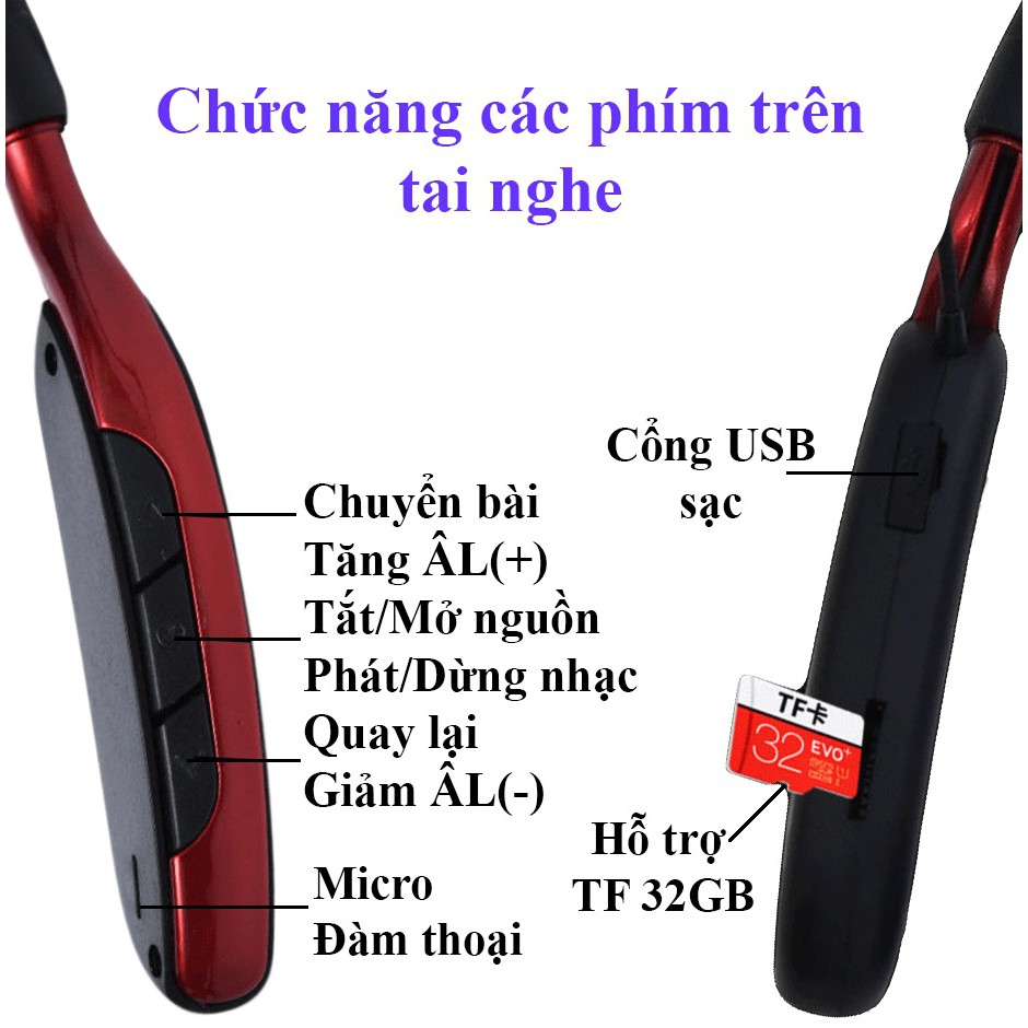 Tai Nghe Bluetooth D01 Chống Nước Có Dây Đeo Cổ Thể Thao , Pin Trâu , Tai Nghe Có Hỗ Trợ Thẻ Nhớ 32GB