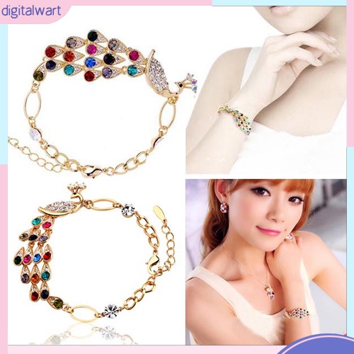 Vòng Đeo Tay Kim Loại Hình Chim Công Đính Đá Màu Vintage Sành Điệu Trẻ Trung Cho Nữ