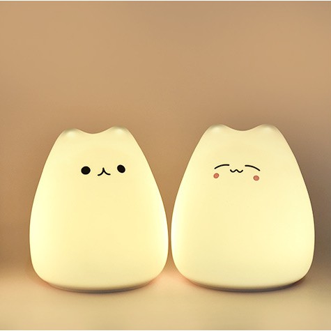 Đèn ngủ cute Silicon con mèo dễ thương, mềm mại thay đổi màu cảm ứng - Tặng kèm pin