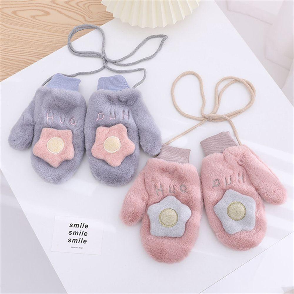 Găng Tay Lông Nhung Mềm Mại Dày Dặn 15H Phong Cách Lolita Dễ Thương Có Dây Đeo Dành Cho Nữ