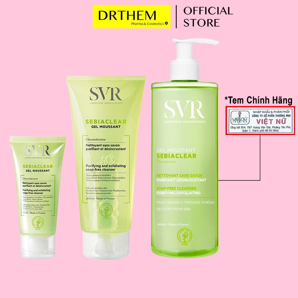 Sữa Rửa Mặt SVR Cho Da Dầu Mụn - SVR Sebiaclear Gel Moussant 55ml-200ml-400ml Loại Bỏ Tế Bào Da Chết SRM