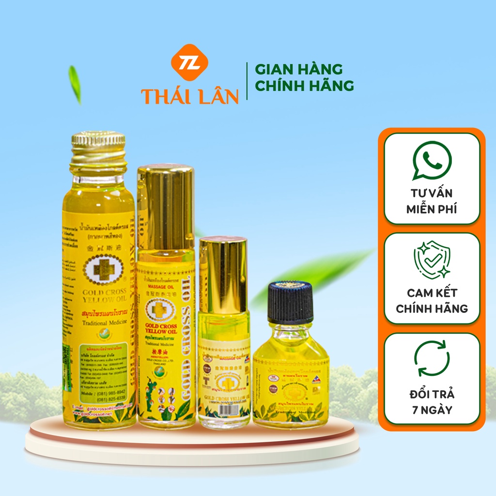 Dầu gió Thập Tự Vàng 3ml hỗ trợ giảm đau nhức, dầu xoa bóp massage Thái Lan