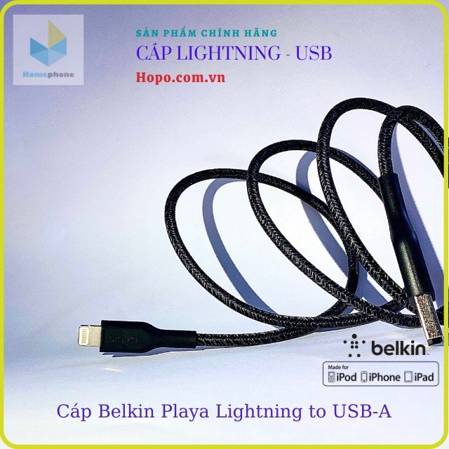 Cáp Belkin Playa Lightning To USB-A Sợi Kevlar Siêu Bền. Hỗ Trợ Sạc Nhanh. Đạt Chứng Nhận MFi Của Apple