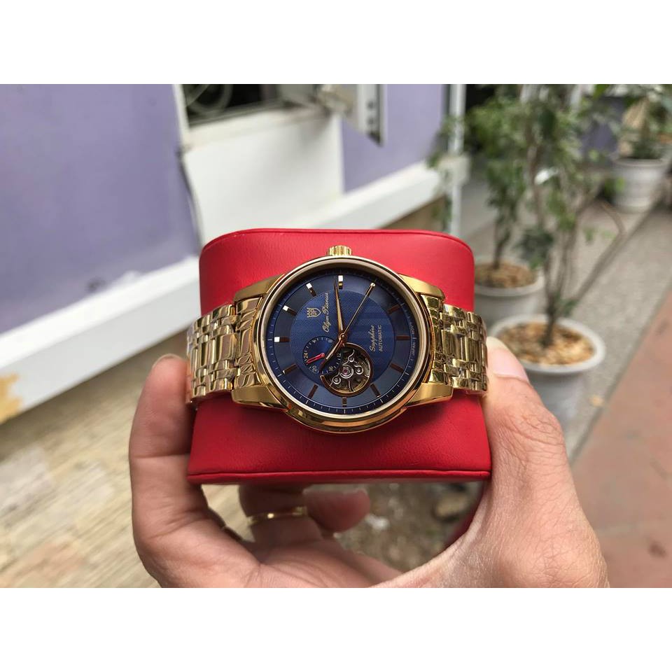 Đồng hồ nam dây kim loại mặt kính chống xước Automatic Olym Pianus OP990-163 OP990-163AMK xanh