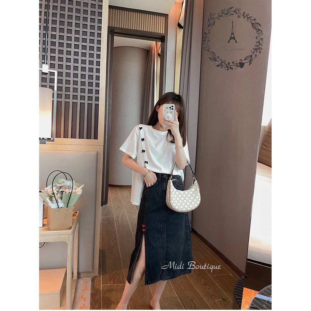 Chân váy jean, chân váy xẻ jean dáng chữ A thời trang nữ Midi Boutique | BigBuy360 - bigbuy360.vn