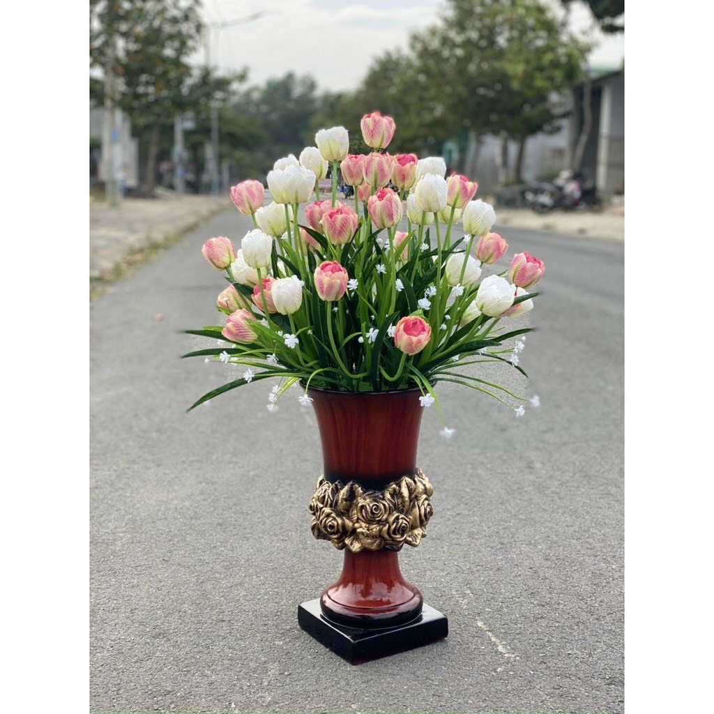 Hoa tulip giả- Hoa Tu Lip cành 3 bông trang trí decor