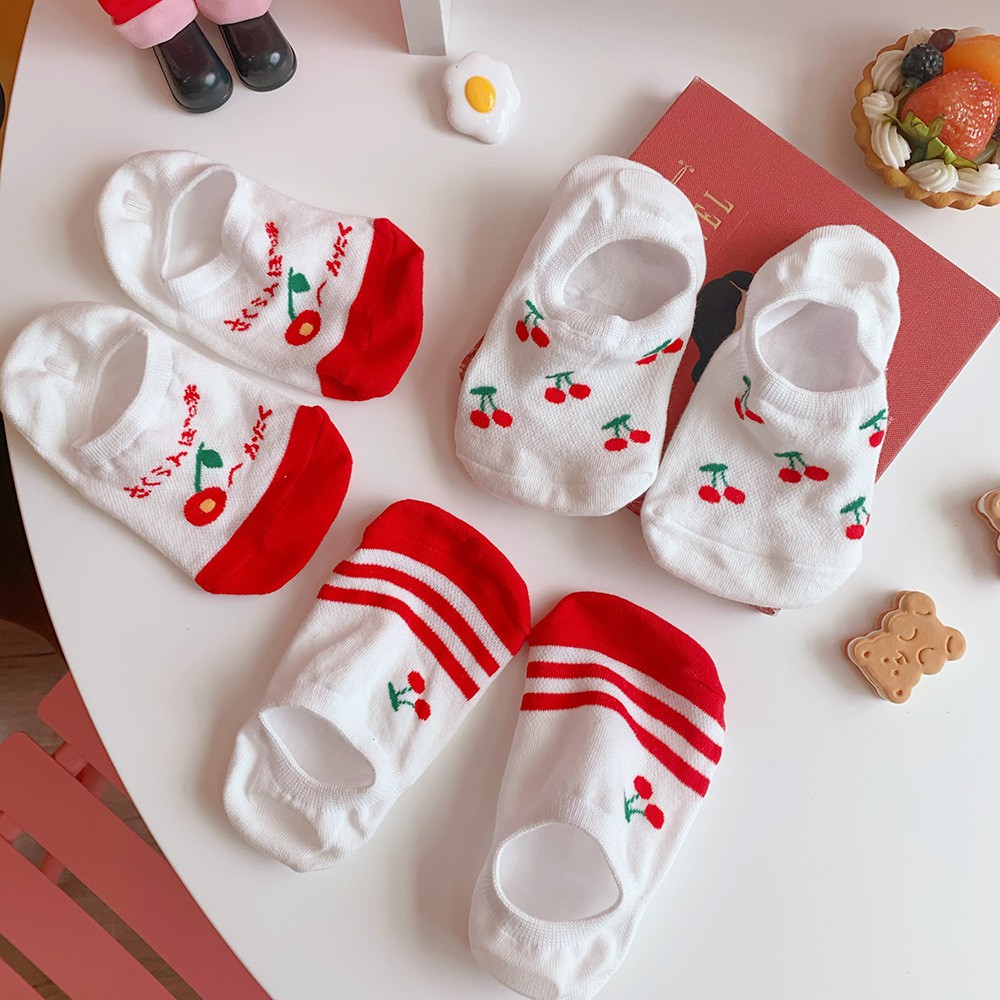 Tất Vớ Thuyền Chống Trượt, Tụt Gót Hình Hoa Quả Trái Cây Hoạt Hình Mặt Cười Cute Cartoon Socks