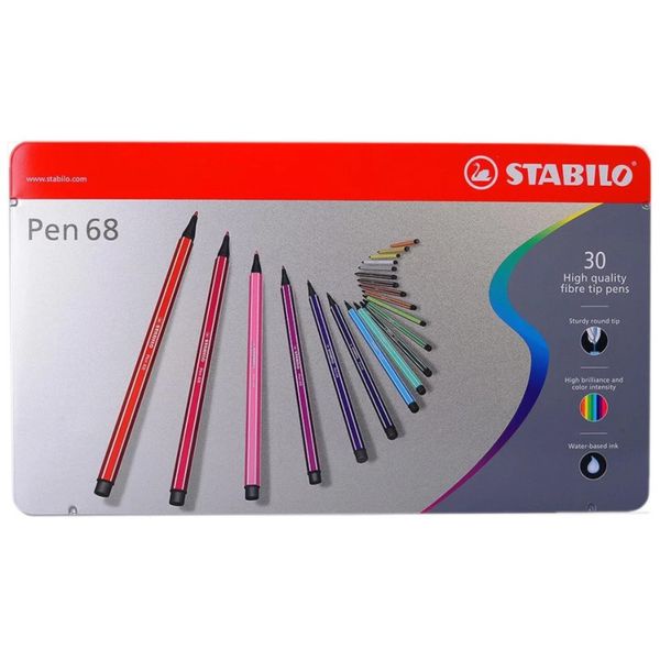 Bút lông màu STABILO Pen 68 1.0mm hộp thiếc 30 cây + Tuyển tập tô màu STABILO Art Theraphy (PN6830MG)