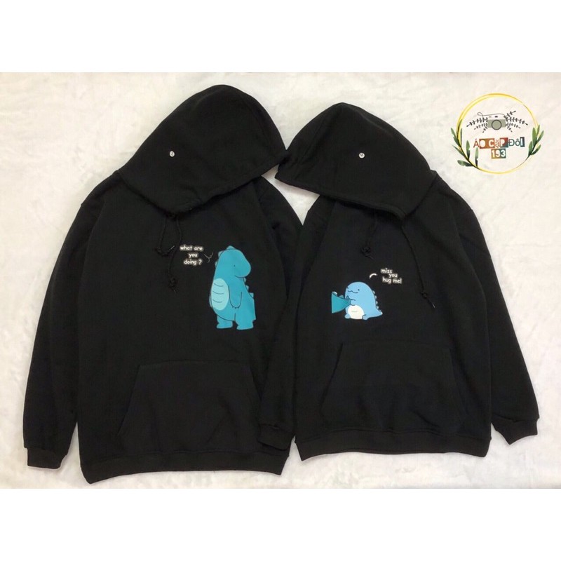 Hoodie đôi in khủng long chất liệu nỉ dày (có 3 màu) (có ảnh thật)