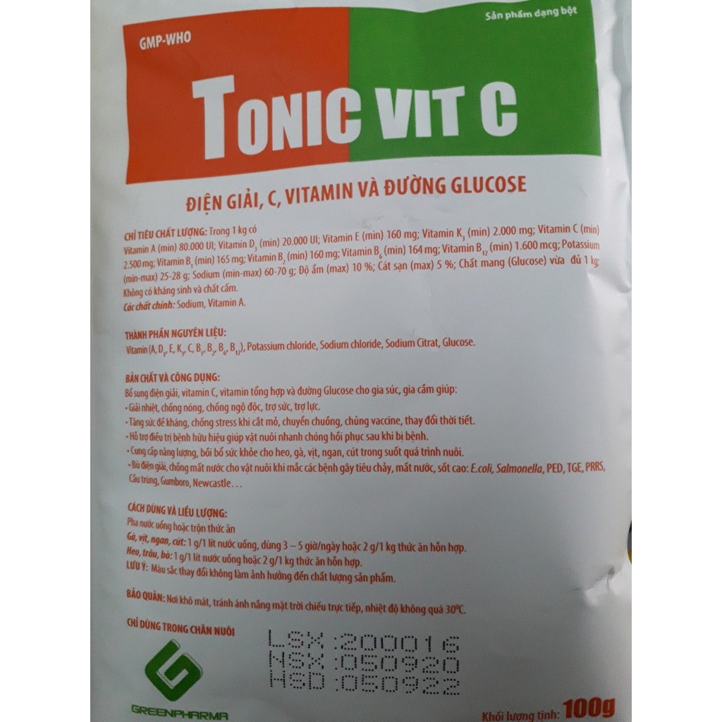 Tonic Vit C gói lẻ 100g. Điện giải, C, Vitamin và đường glucose