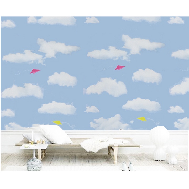 Cuộn 5m giấy dán tường mây xanh nhạt - khổ rộng 45cm có keo sẵn