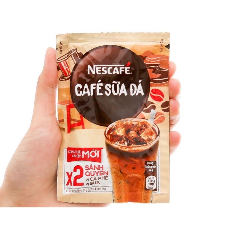 Nescafe cafe sữa đá công thức x2 sánh quyện (hộp 10 gói x 24g)