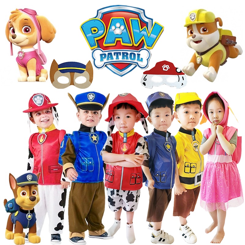 Paw Tuần tra Trang phục Cosplay Ngắn tay trẻ em Bé trai Cô gái Quà tặng sinh nhật Halloween Mặt nạ Đảng