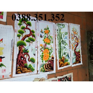 Tranh thêu chữ thập thành phẩm tứ quý tùng to 1004cm