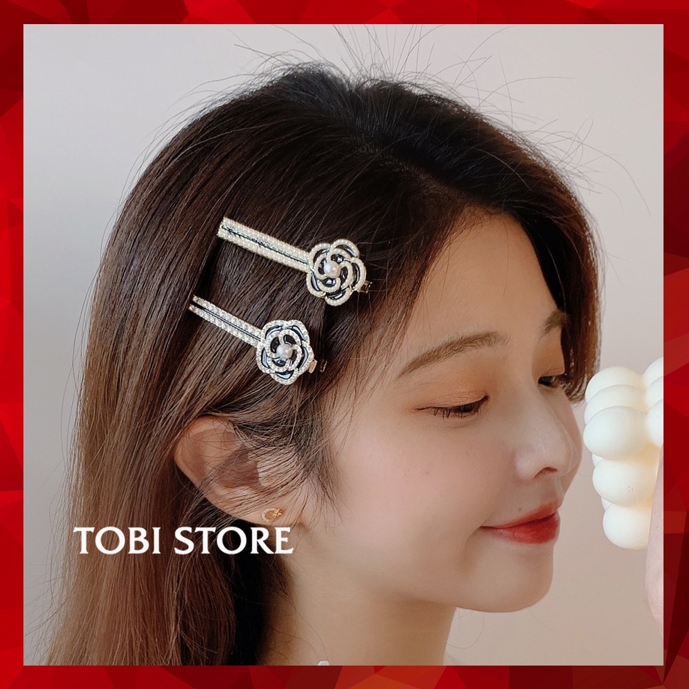 Kẹp tóc mái một bên hoa đính đá và đính ngọc xinh xắn KEP6 TOBI STORE