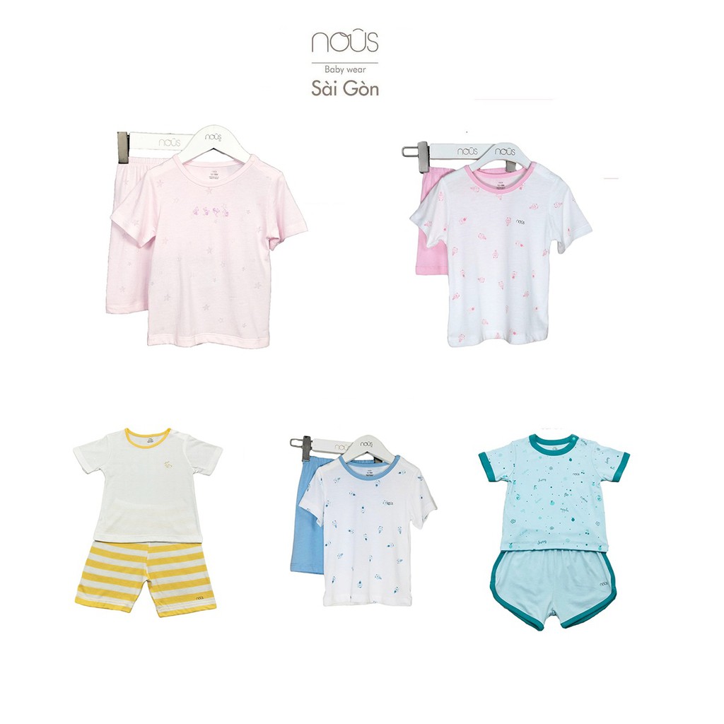 Bộ Quần Áo Cài Vai Cộc Trắng Xanh Có Họa Tiết NOUS (Size 12-18M , 18-24M )