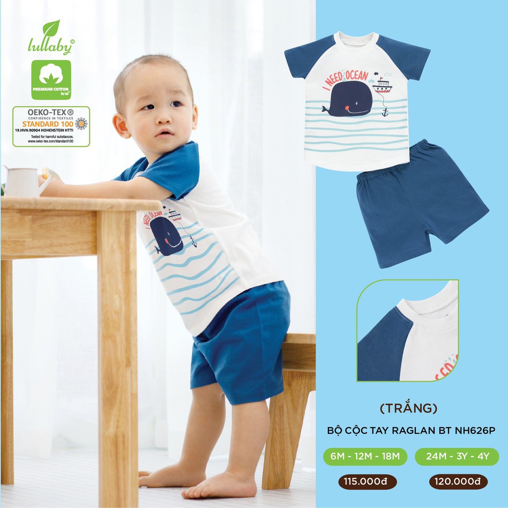 Bộ Lullaby Premium cotton cao cấp mềm mịn thoáng mát nhẹ da cộc tay in hình cute cho bé trai bé gái NH626P NH627P