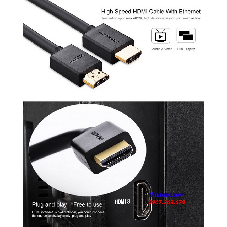 Cáp HDMI 1.4 100m Cao cấp Ugreen 50410 Hỗ trợ Ethernet, 4K, 2K có Chip khuếch đại