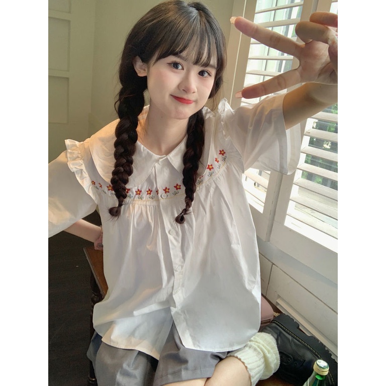 Áo Sơ Mi Tay Ngắn Thêu Họa Tiết Rừng Mới