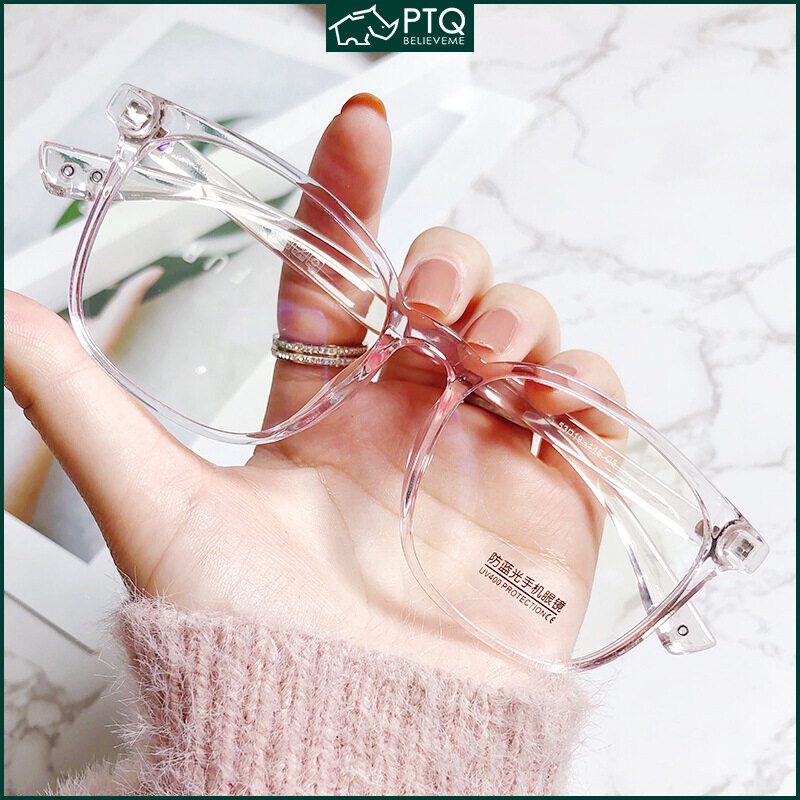 Mắt Kính Chống Bức Xạ Gọng Trong Suốt Màu Hồng Xanh Dương Phong Cách Hàn Quốc Cho Nữ
