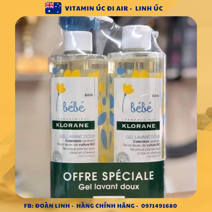 Sữa tắm gội 2in1 Klorane bebe mẫu mới nhất chai 500ml, Hàng chuẩn Pháp đi air, Sữa tắm Klorane bebe hàng Pháp