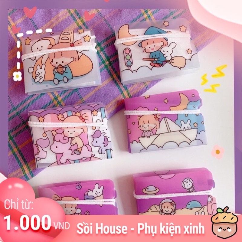 Ví/Miếng bảo quản khẩu trang bằng nhựa gấp gọn tiện lợi nhiều mẫu hoạ tiết hoạt hình siêu đáng yêu Sồi House