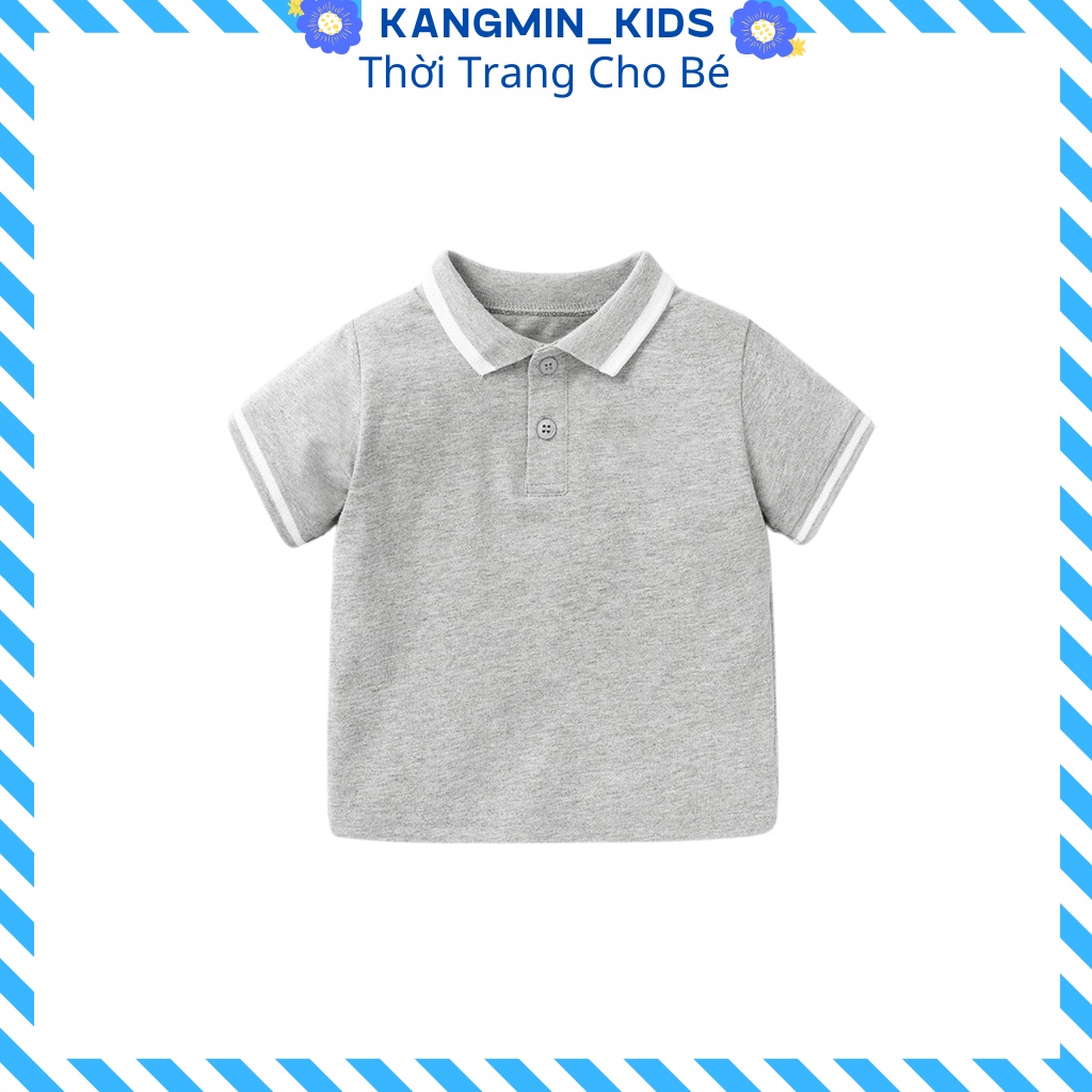Áo Polo Cổ Kẻ cho bé Chất cotton cao cấp Kangmin kids, áo phông sơ mi cộc tay bé trai có cổ họa tiết trơn từ 6-28kg QA01