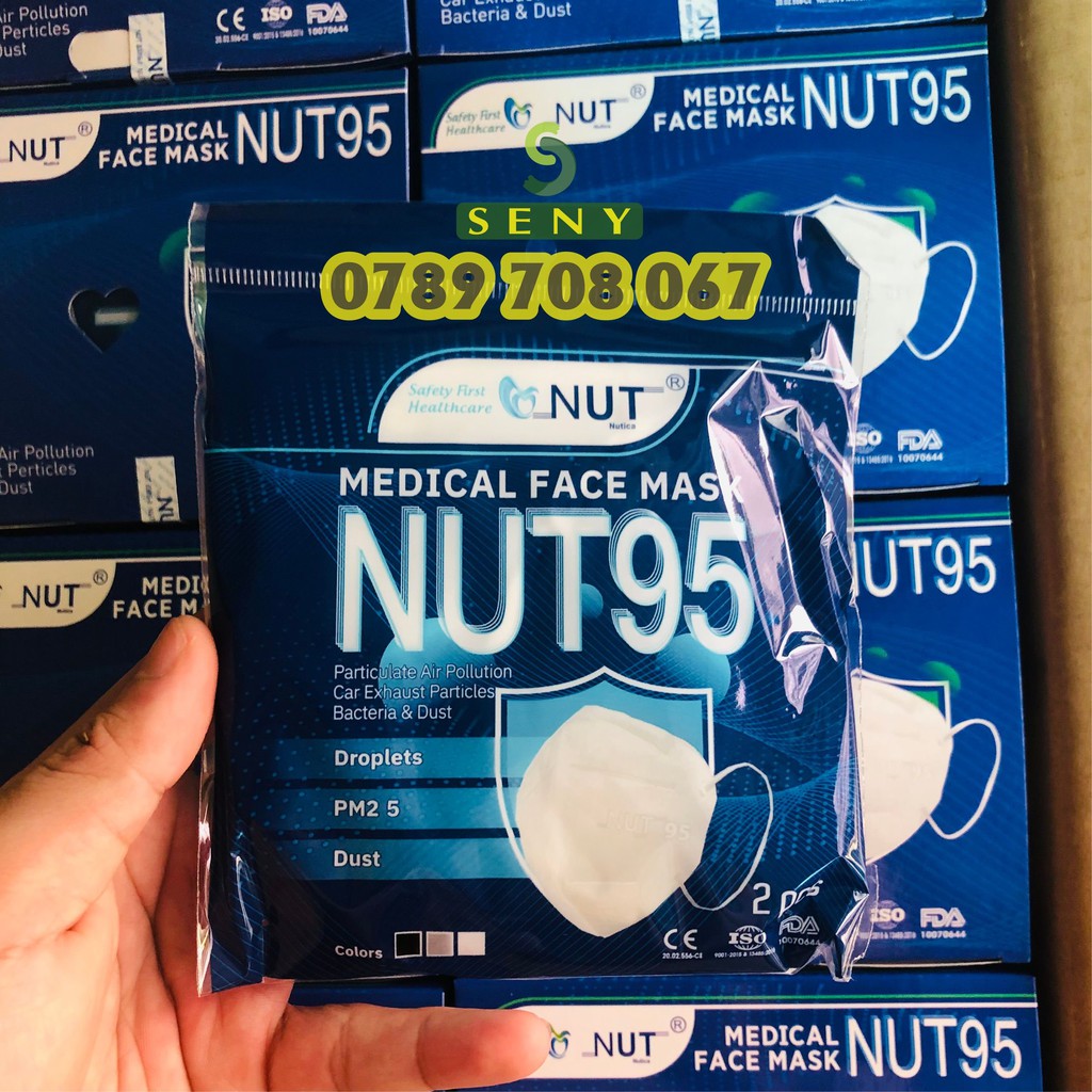 Khẩu trang N95 chính hãng 5 Lớp NUT95 hộp 20 cái Lọc sạch bụi mịn ngăn ngừa giọt bắn_NUTN95O