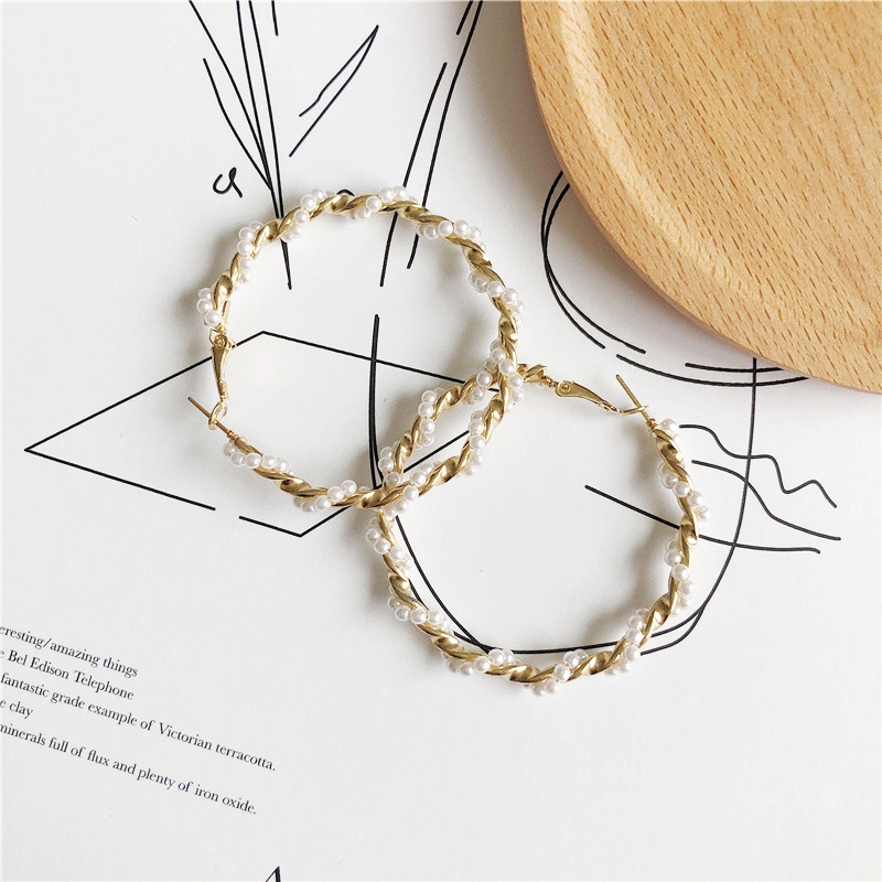 Bông Tai Tròn Lớn Đính Ngọc Trai Cho Nữ