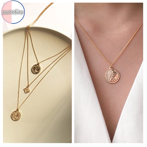 Dây chuyền dạng xích mặt vuông/tròn kiểu Retro thời trang boho cho nữ