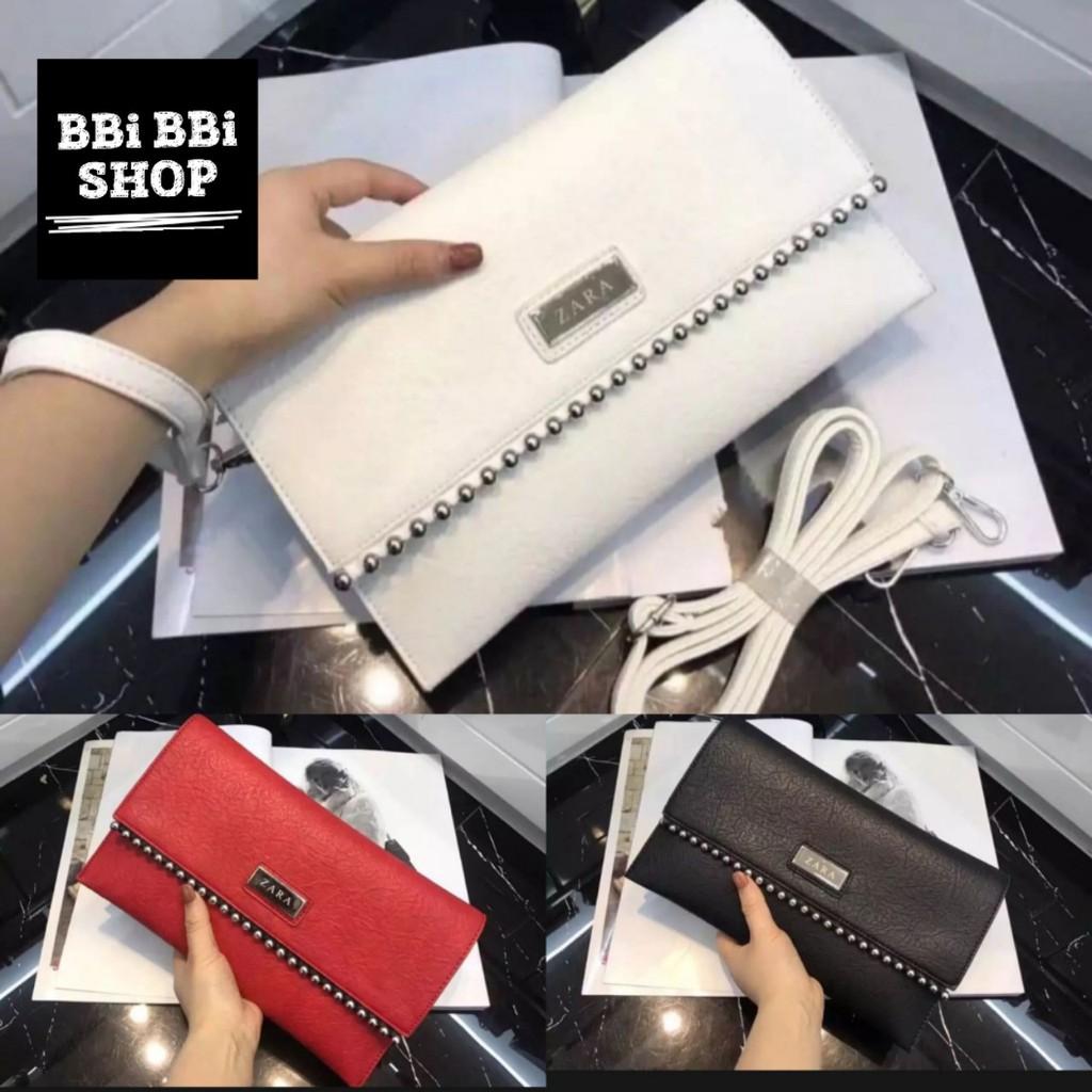 Clutch Cầm Tay Viền Bi Da Cao Cấp // 1 Dây đeo tay // 1 dây đeo chéo