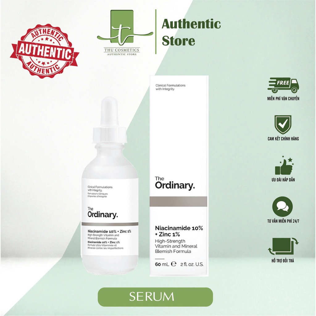 Ordinary Serum sáng da, se khít lỗ chân lông Niacinamide 10% + Zinc 1% ngừa mụn