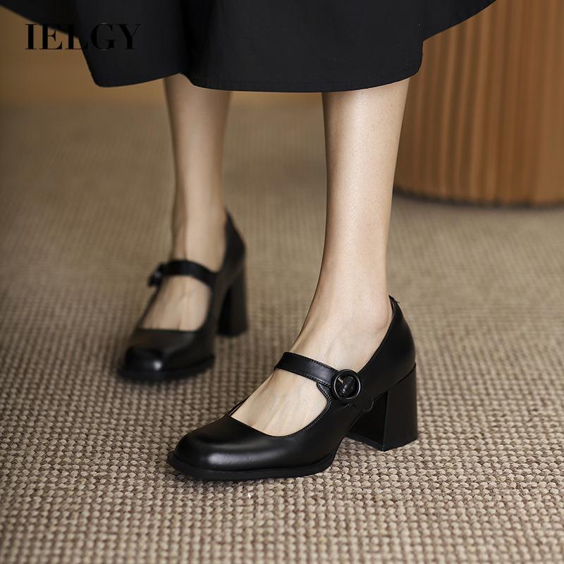 Giày cao gót IELGY mũi vuông có khóa cài phong cách cổ điển thời trang dành cho nữ