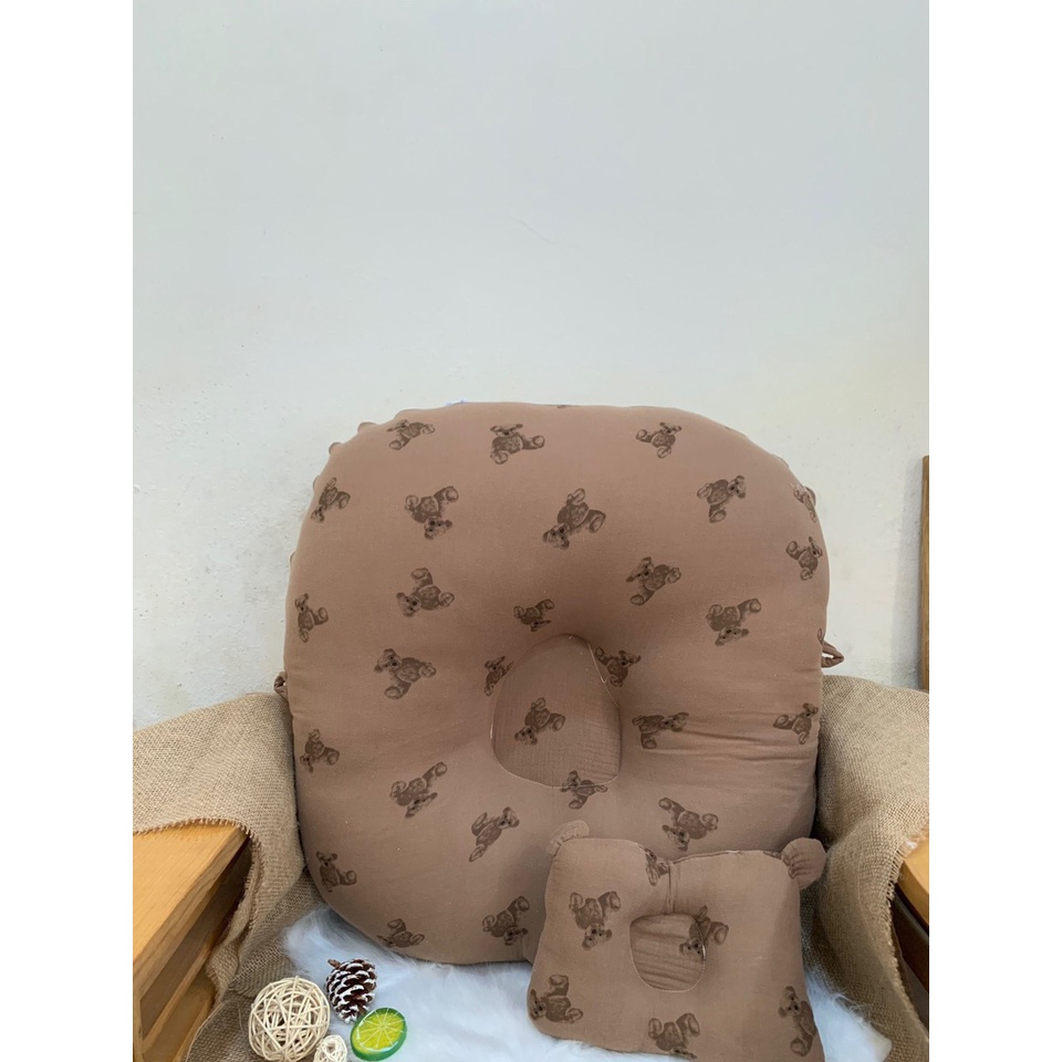 Gối chống trào ngược Muslin siêu mềm cho bé sơ sinh kèm gối nhỏ