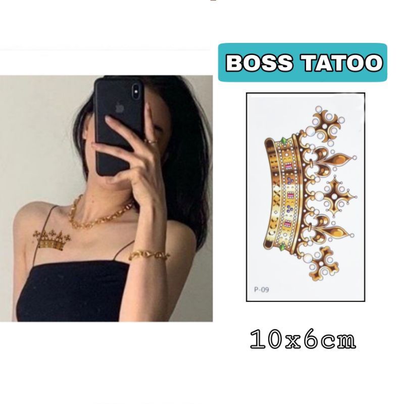 Hình xăm vương miện p09. Xăm dán tatoo mini tạm thời, size &lt;10x6cm