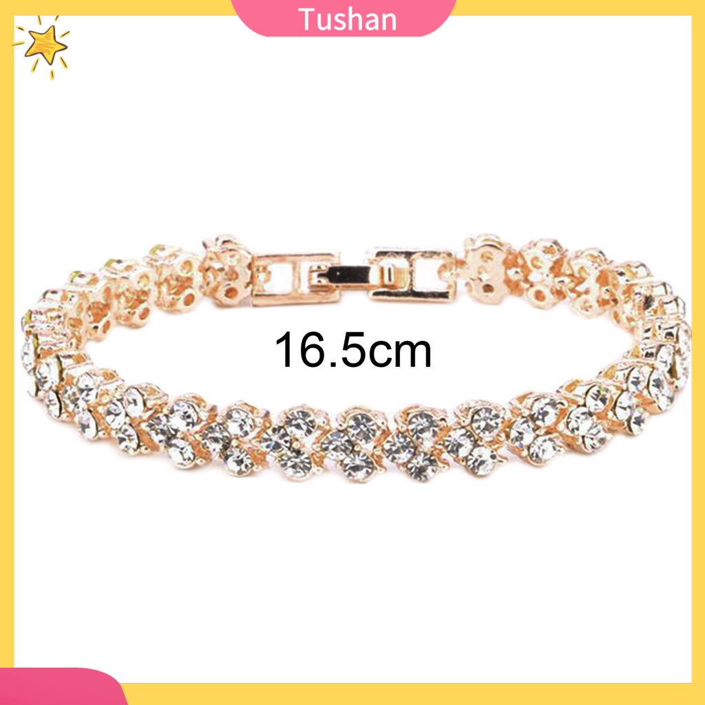TUSH_Woman Cubic Zircon Rhinestone Inlaid Plated Bracelet Bangle Wrist Jewelry Gift