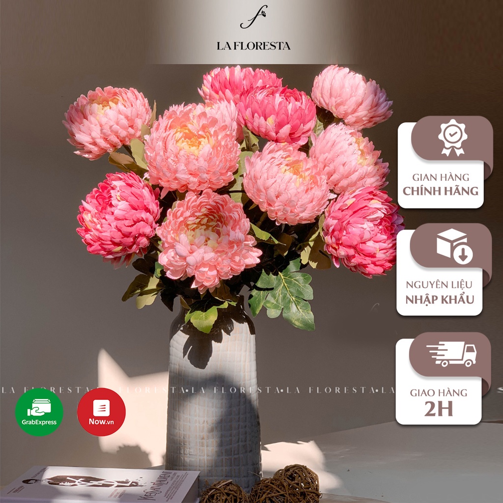 Cành Hoa Cúc Mẫu Đơn Giả LA FLORESTA Chất Liệu Lụa Nhập Khẩu Loại 1, Dùng Để Cắm Bình Trang Trí Nhà Cửa