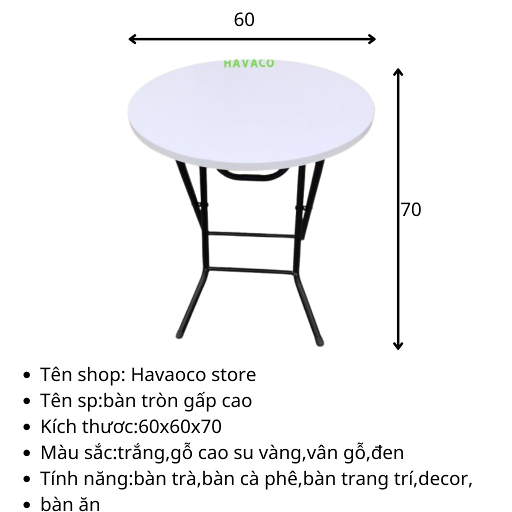 Bàn cà phê gấp gọn chân săt sơn tĩnh điện tiện dụng tròn 60 cao 72 cm CP01