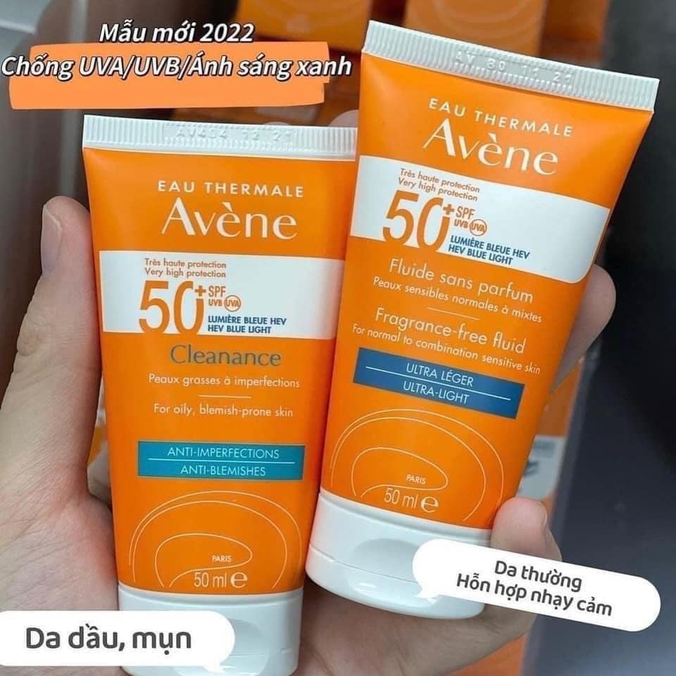 Kem Chống Nắng Avene Cleanance Sunscreen Spf50+ và Avene Fragrance-free Fluid Spf50+  Mẫu Mới