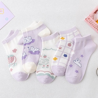 Set 5 đôi tất nữ cổ thấp Dễ thương In hình hoạt hình Combo 5 đôi vớ nữ Cổ ngắn Cute Chất Cotton Cổ thuyền