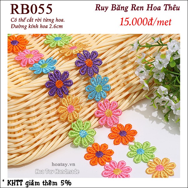 Ruy băng ren hoa thêu nhiều màu RB055 -Hoa Tay Handmade