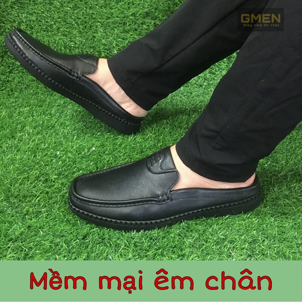 Giày sục nam da thật nguyên tấm cao cấp đế cao su khâu chỉ êm chân TK104