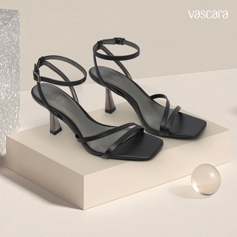 Giày Sandal Ankle Strap Gót Trụ Metallic VASCARA - SDN 0694 - Màu Đen