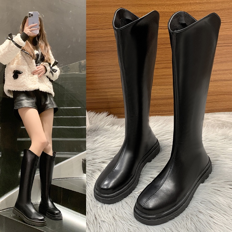 Giày Bốt Da Martin Cổ Ngắn Có Khóa Kéo Phía Sau Phong Cách Ulzzang Thời Trang Thu Đông Ấm Áp